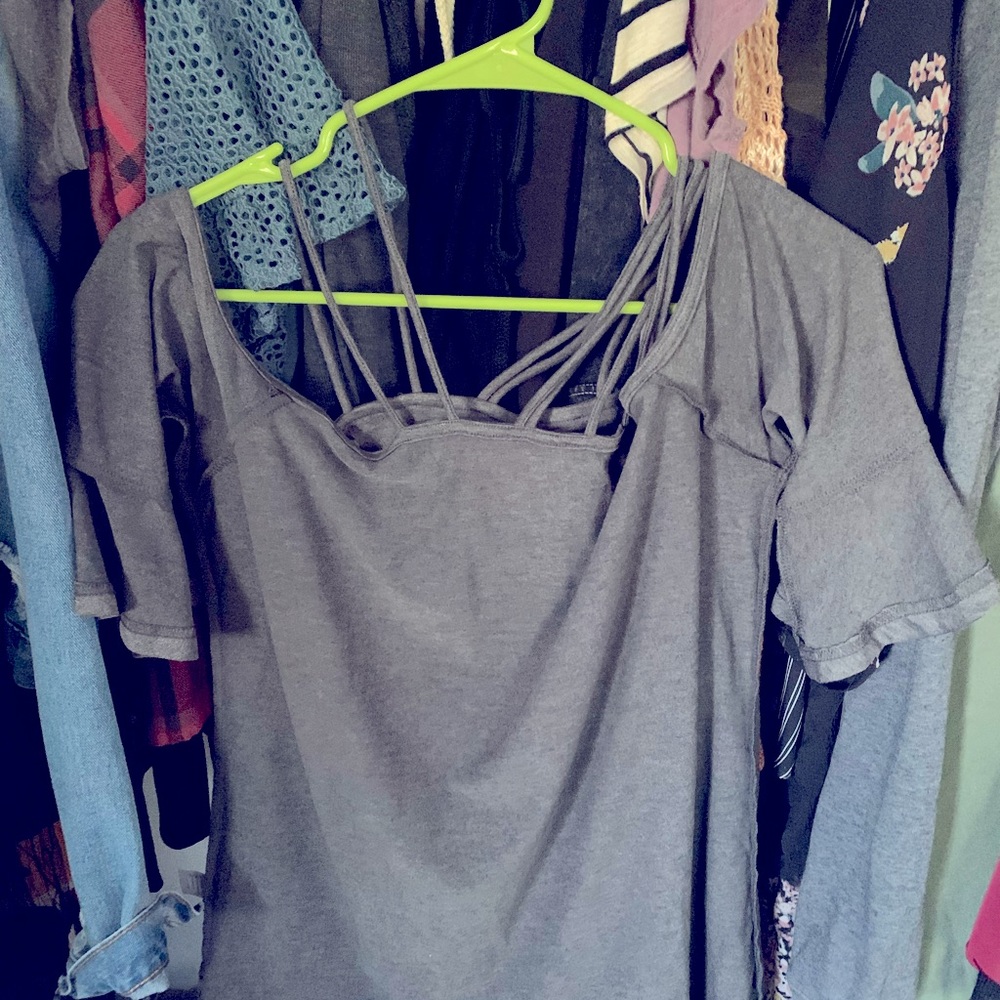 Strappy off the shoulder shirt